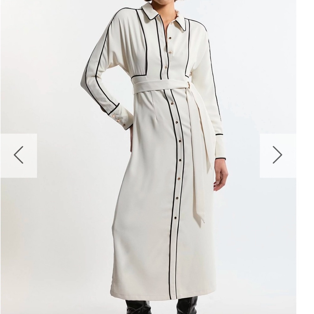 Karen Millen Petite Contrast Twill Woven Midaxi Dress Ivory US Size 0P 2P - Picture 5 of 15